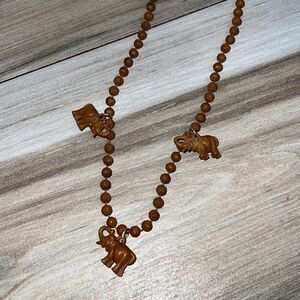 Beaded Dangle Brown Elephant Necklace